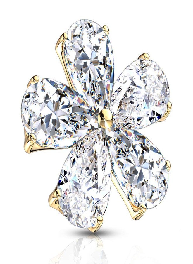 FIFTH CUE 14G Five Pear CZ Flower 316L Surgical Steel Internally Threaded Dermal Anchor Top (Gold/Clear) - Image 1